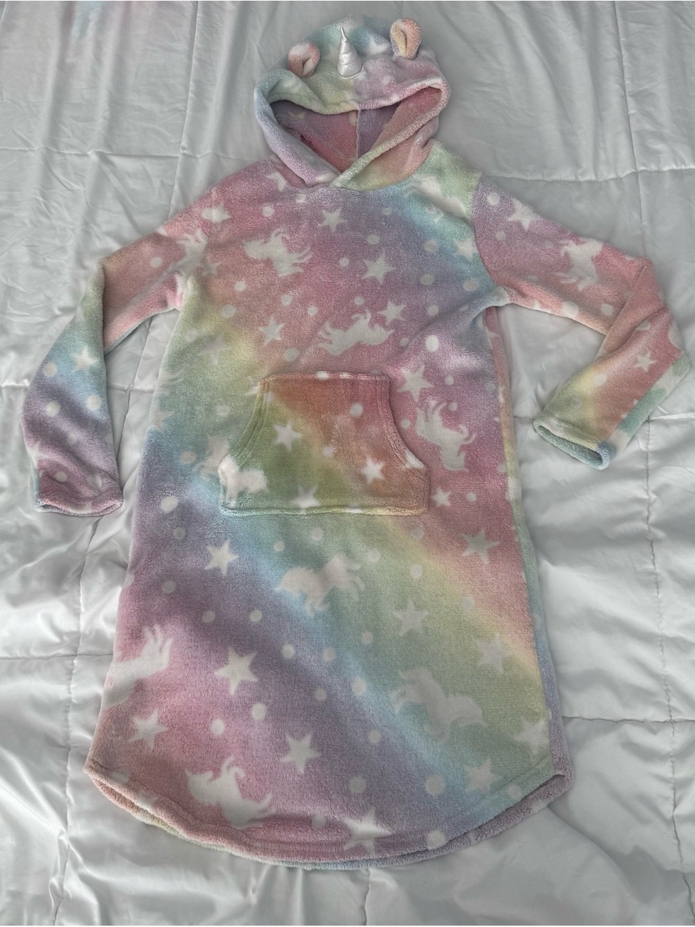 32 Degrees Pastel Rainbow Unicorn Hooded Fleece Pajama Nightgown